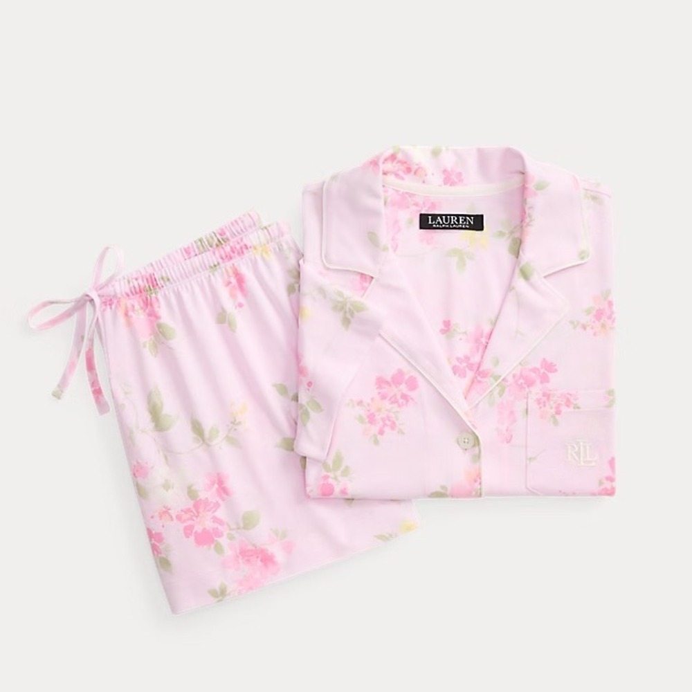 Lauren Ralph Lauren Pink Floral Pajama Set Short Sleeve Top Pants XL LN72515